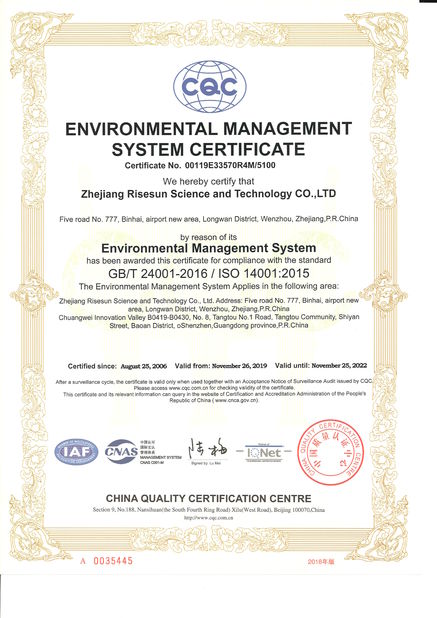 China Zhejiang Risesun Science and Technology Co.,Ltd. Certification